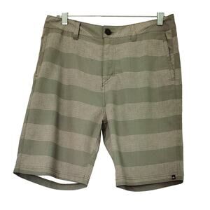 Quiksilver Board Shorts Mens Gray With Green Striped Stretch Quickdry 32